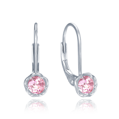 MINET Srebrne kolczyki kwiaty z różowymi cyrkoniami