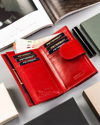 Skorzany sredni portfel damski na zatrzask