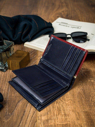 Pionowy portfel męski dwukolorowy, skóra naturalna hq