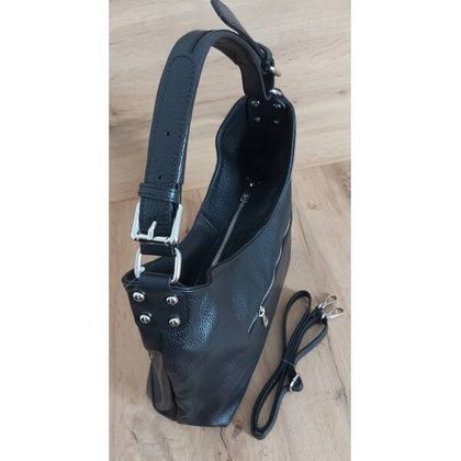 Skórzany Włoski worek ,torba na ramię Vera Pelle miękka ,pojemna Czarna VORX12N