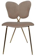 Krzesło welurowe motyl beżowe ze złotymi metalowymi nogami