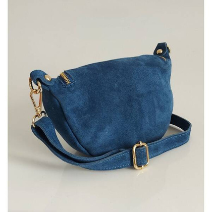 Blue Jeans zamszowa listonoszka - nerka Włoska Vera Pelle złote okucia kółka LN633BJ