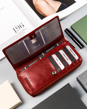 Duży, skórzany portfel damski na zamek