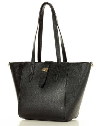 Torebka skórzana shopperka trepezowa na ramię - MARCO MAZZINI czarna - min. zamówienie 20 / 50 / 100 szt.