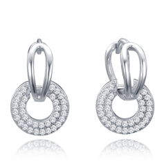MINET Luksusowe srebrne kolczyki podwójne kółka z białymi cyrkoniami