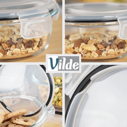 Pojemniki na żywność szklane z pokrywką i uszczelką okrągłe 4 szt.