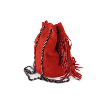 Zamszowa listonoszka ,worek frędzle,włoska skóra Vera Pelle Czerwona WL45R