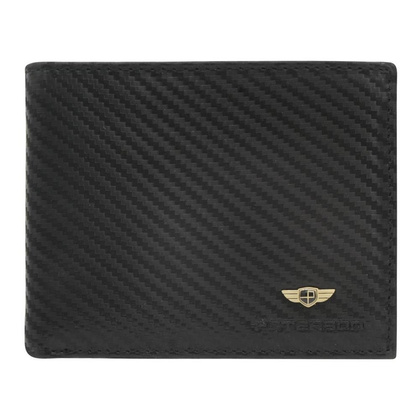 Poziomy, skórzany portfel męski carbon