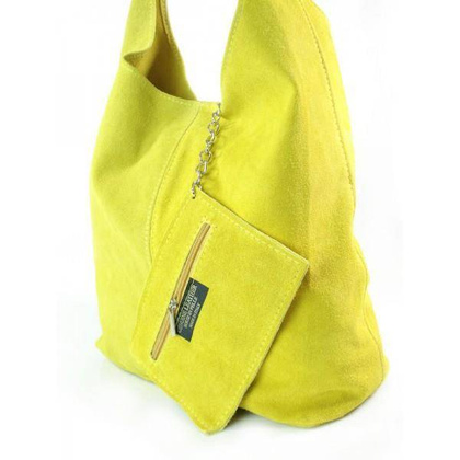 ŻÓŁTY ZAMSZOWY WOREK SHOPPER BAG WŁOSKA SKÓRZANA TORBA XL A4 W456GL KEMER
