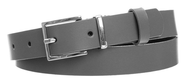 Wąski pasek ze skóry naturalnej z kwadratową sprzączką w srebrnym kolorze 105cm szary