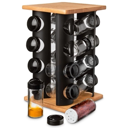 Stojak na przyprawy obrotowy półka przyprawnik pojemniki z dozownikiem 16 sztuk