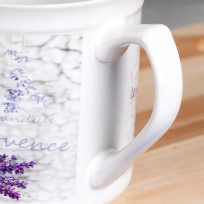 Kubek ceramiczny z uchem / garnuszek do podgrzewania lawenda 650 ml