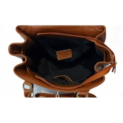 Skórzana Włoska duża torba Vera Pelle,złote okucia ,kłódka Camel BERK753C