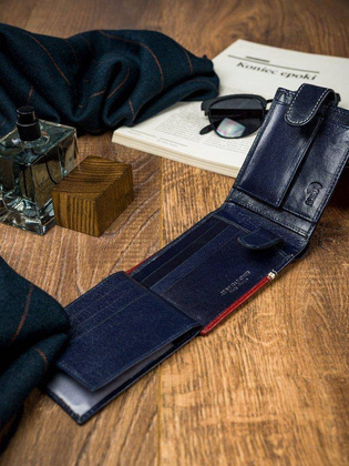 Poziomy portfel męski dwukolorowy, skóra naturalna hq