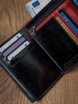 Skórzany portfel męski pionowy ze skóry d1072-vt2 black-red