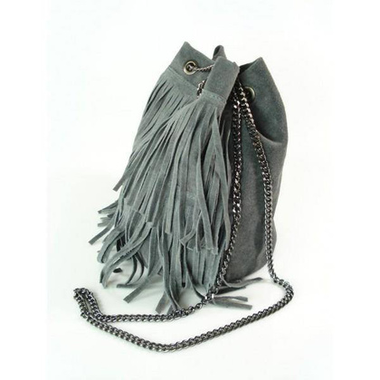 ZAMSZOWA LISTONOSZKA WOREK FRĘDZLE WŁOSKA SKÓRZANA SZARA TOREBKA WL45G