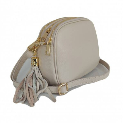 Listonoszka trzy komory frędzelek, złote okucia Vera Pelle Jasny Beż VP3KZBEI