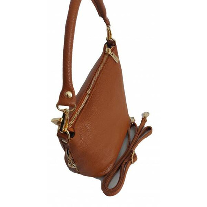 Włoska skórzana listonoszka, woreczek Vera Pelle , złote okucia Camel LPP22C