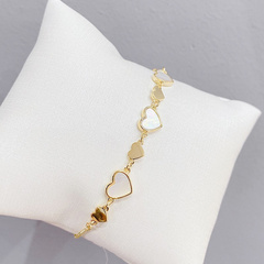 Bransoletka na rękę stal chirurgiczna pozłacana 14k złotem, SERCA masa perłowa BST1532