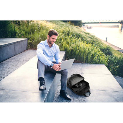 GIJON. Plecak na laptopa wykonany z poliestru o wysokiej gęstości 600D z recyklingu i podszewki z poliestru 210D z recyklingu