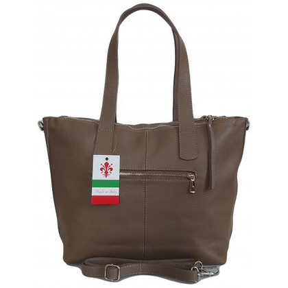 Duża Włoska skórzana torba na ramię mieści A4 trzy komory Vera Pelle Beżowa WA554T