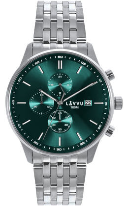 LAVVU Zegarek męski​ YSTAD Chronograph Green z wodoszczelnością 100M