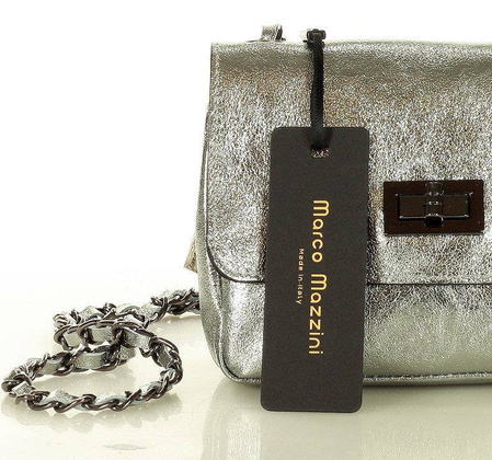 Torebka wizytowa listonoszka skóra MAZZINI - Sevilla metaliczna srebrna - min. zamówienie 20 / 50 / 100 szt.