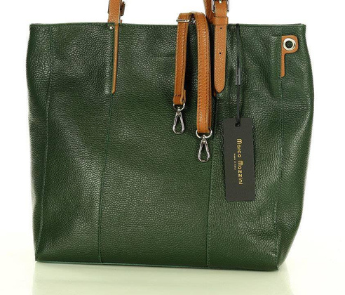 MARCO MAZZINI Elegancka torba skórzana sustainable leather bag ciemny zielony - min. zamówienie 20 / 50 / 100 szt.