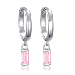 MINET Kolczyki srebrne pierścienie z wiszącymi różowymi cyrkoniami