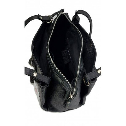 Klasyczna miękka torebka na ramię ,trzy komory ,Włoska skórzana Vera Pelle , Czarna LB35N