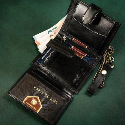 Portfel męski średnich rozmiarów ze skóry naturalnej z łańcuchem