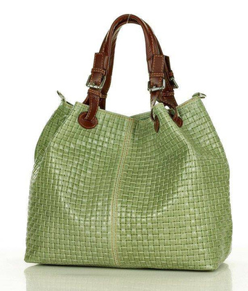 Skórzana torebka shopper MAZZINI - Carina Treccia zieleń pistacja - min. zamówienie 20 / 50 / 100 szt.