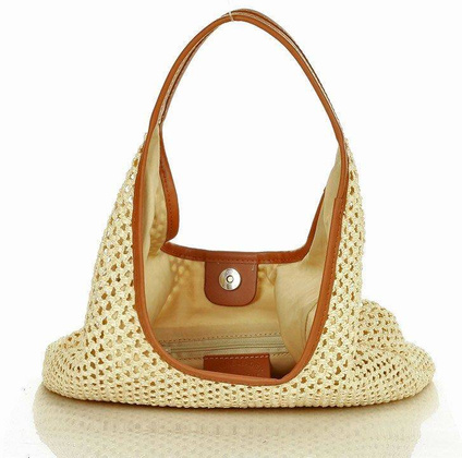 Lekka torebka damska worek skórzany na ramię koszyk basket - MARCO MAZZINI beż latte - min. zamówienie 20 / 50 / 100 szt.