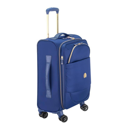 Walizka Delsey Montrouge Mała miękka niebieska walizka kabinowa na kółkach 55 cm