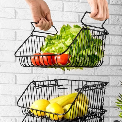 Koszyk na owoce i warzywa metalowy czarny piętrowy do piętrowania 29x27x14 cm 1 szt.