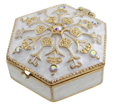 Bogato zdobione metalowe pudełeczko prezentowe z kryształkami - B0035-08WH