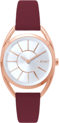 MINET Rose gold damski zegarek ICON PINK z bordowym skórzanym paskiem