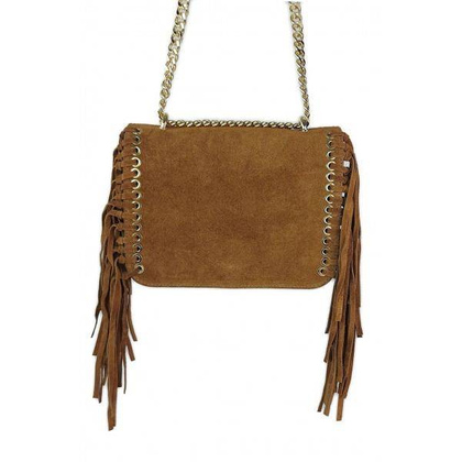 Piękna duża listonoszka A5 frędzle ,złoto ,dzety ,łańcuch skóra zamsz z dollaro camel VPZ88C