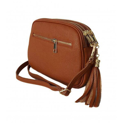 Listonoszka trzy komory frędzelek, złote okucia Vera Pelle Camel VP3KZC