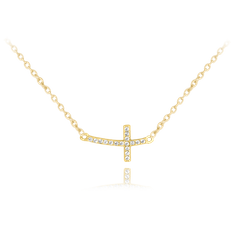 MINET Pozłacany naszyjnik srebrny mały KRYŻYK z cyrkoniami