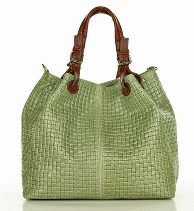 Skórzana torebka shopper MAZZINI - Carina Treccia zieleń pistacja - min. zamówienie 20 / 50 / 100 szt.
