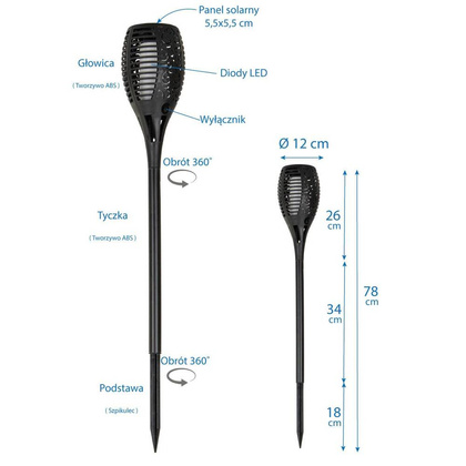 POCHODNIA SOLARNA TAŃCZĄCE PŁOMYKI 12X12X78CM 36 LED XXXL