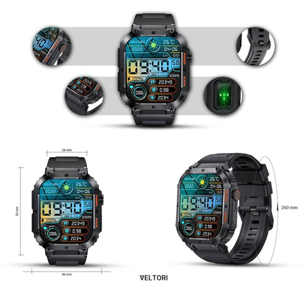 Smartwatch Veltori VT200-1 Czarny Pasek Silikonowy