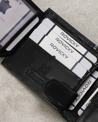 Skorzany portfel meski z kieszonka na rewersie