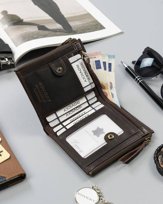 Portfel z dwiema kieszeniami na bilon Rovicky Brązowy