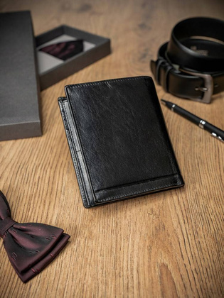 Elegancki portfel męski ze skóry naturalnej, bez zapięcia