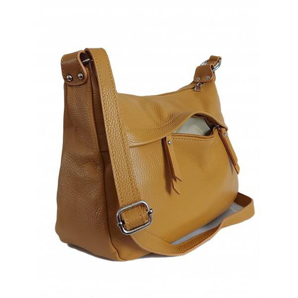 Duża piękna Włoska listonoszka Vera Pelle pojemna klasyczna torebka Camel DLK4C