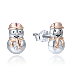 MINET Świąteczne srebrne kolczyki bałwanek