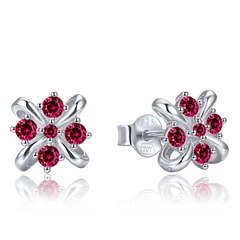 MINET Eleganckie srebrne kolczyki z różowymi cyrkoniami