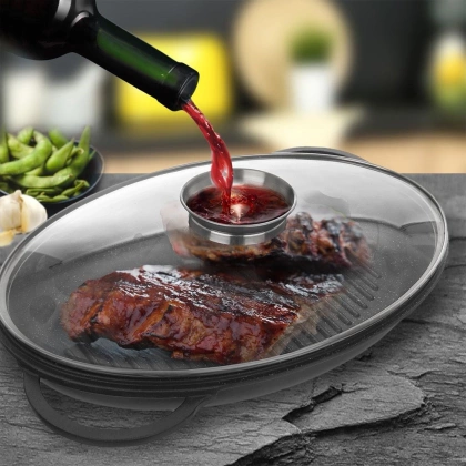 Patelnia grillowa z pokrywką głęboka brytfanna granitowa GRANDE AROMA 43x28x6 cm